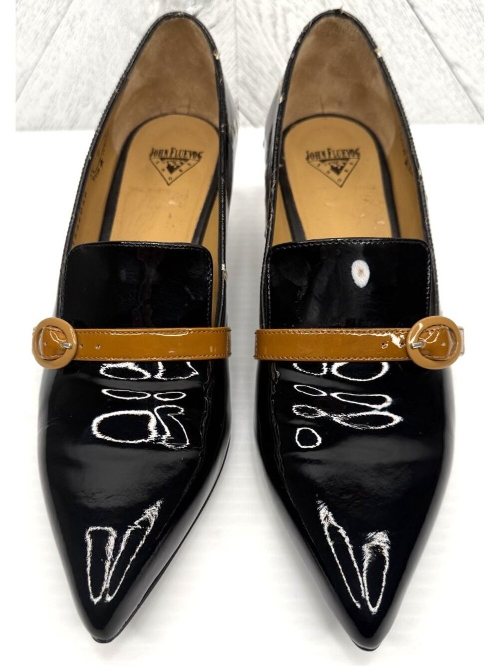 John Fluevog Gigi Effortless Womens 7 Black Floral Patent Mary Jane Pumps Y2K - Picture 3 of 14
